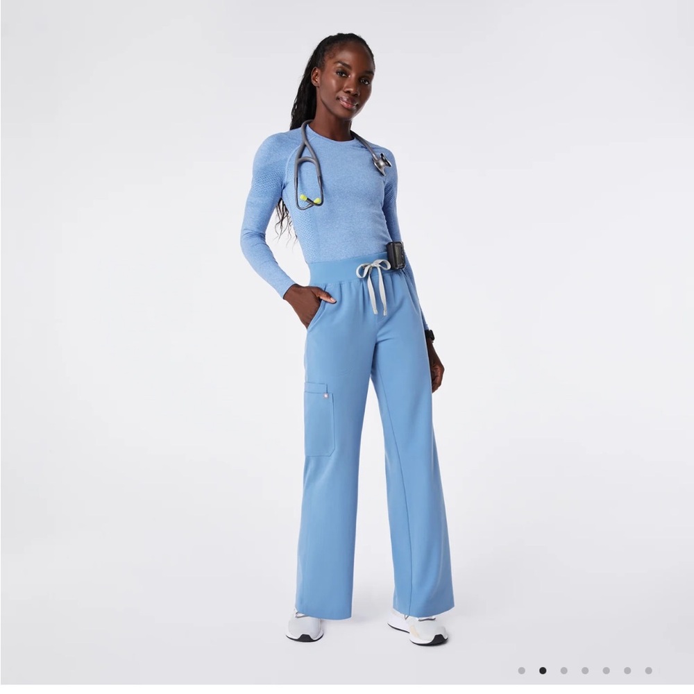 Figs Ceil Blue High Waisted Isabel Wide Leg Scrub Pants, XS